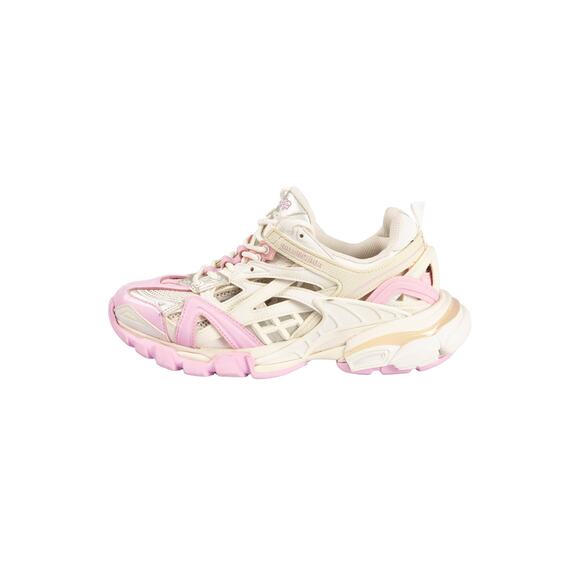 BALENCIAGA Pink Beige Leather Mesh Track 2 Lace Up Open Sneakers Size US 8 EU 38 - Picture 1 of 5
